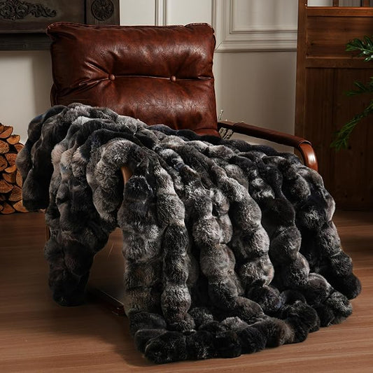 BENVWE Fluffy Faux Fur Throw Blanket for Couch, Soft Plush Thick Cozy Fuzzy Luxury Minky Bubble Blanket for Home Living Room Decor Gift for Women, Tie-dye Grey, 50" x 60", 1100GSM