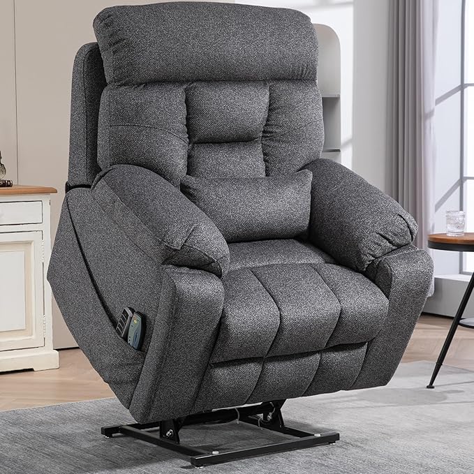 4 OKIN Motor Power Lay Flat Lift Recliner Chair for Elderly Adults Oversized Recliners with Massage Heat, Adjustable Head-Back-Lumbar-Leg-Support, Extended Footrest, 2 Cup Holders