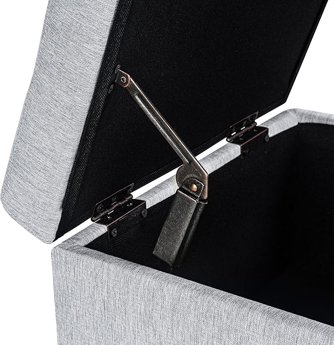 Adeco 18 Inch High Cube Ottoman Storage, Linen Chair Foot Stools, Upholstered Vanity Stool with Hinged Lid, Solid Wood Legs