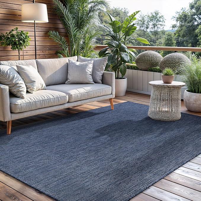 CAMILSON Outdoor Rug 8x10 Modern Area Rugs for Indoor and Outdoor Patios and Porches - Waterproof, Washable, Non-Shedding, Easy-to-Clean Outside Carpet (8 x 10, Solid - Navy Blue)