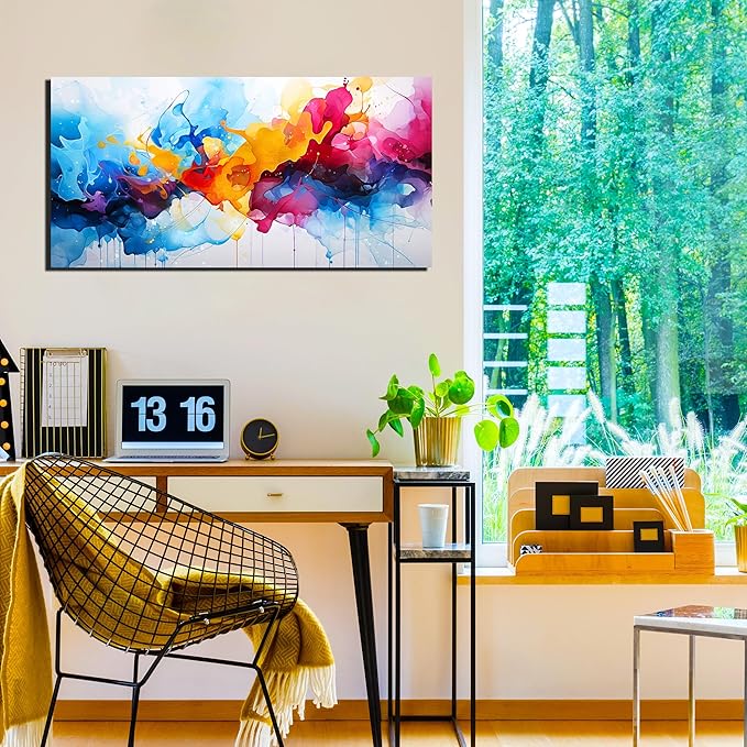 Alsingbago Large Colorful Abstract Canvas Wall Art for Living Room Bedroom Home Office Modern Wall Decor Blue Orange Pink Gray Abstract Picture Ready to Hang Size 24x48