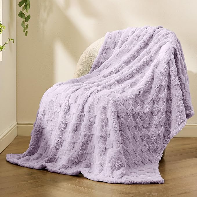 Bedsure GentleSoft Lavender Fog Throw Blanket for Couch - Checkered Fleece Blankets Gifts for Women Men Girls, Cute Soft Cozy Throw for Bedroom Home Decor Gifts, 50x60 Inches