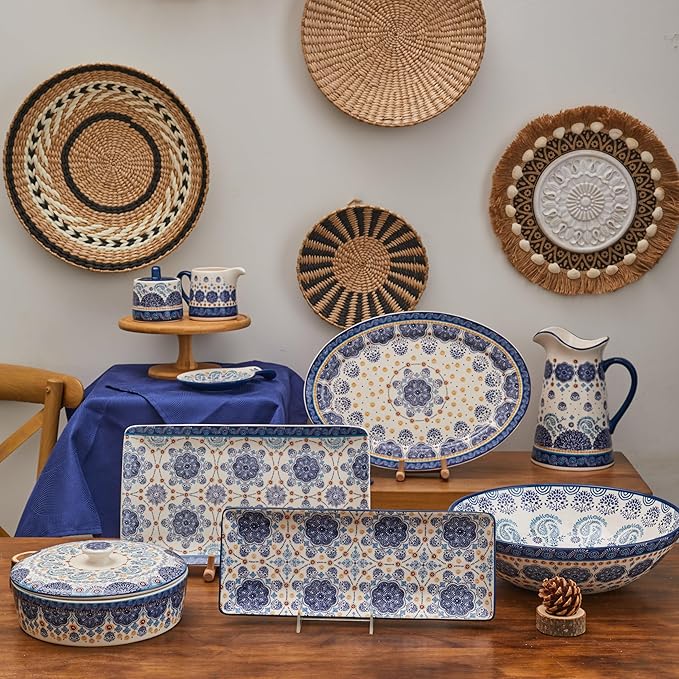 Bico Blue Talavera Ceramic 16 inch Oval Platter, Microwave & Dishwasher Safe