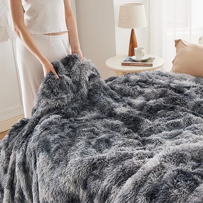 Bedsure GentleSoft Fluffy Fuzzy Faux Fur Throw Blanket, Soft Sherpa Fleece Cozy Gifts for Women, Grey Room Decor for Men Plush Blanket for Couch Bed, Thick Warm Minky Gifts for Girls Boys Teenages