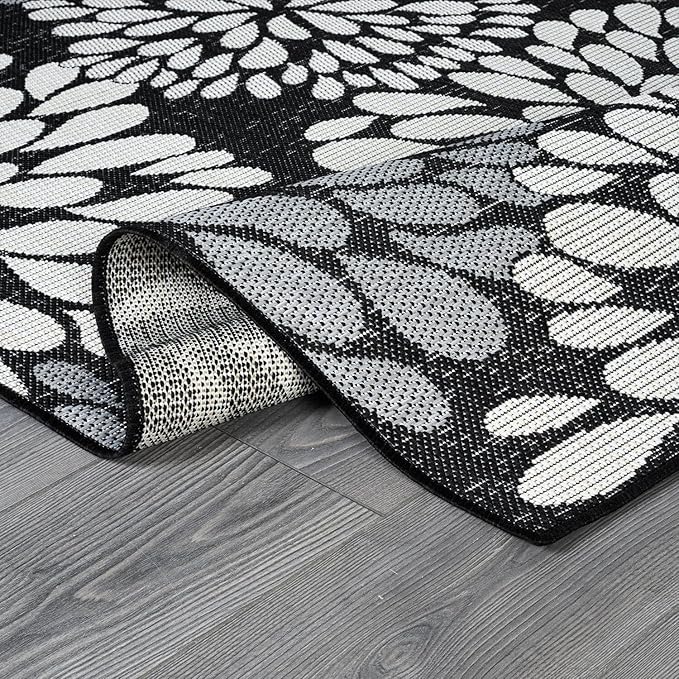 Beverly Rug Outdoor Rug 5x7 Modern Exotic Tropical Leaf Area Rugs for Indoor and Outdoor Patio Deck Porch Garden Water Resistant Washable Outside Carpet (5 x 7 Dark Gray)