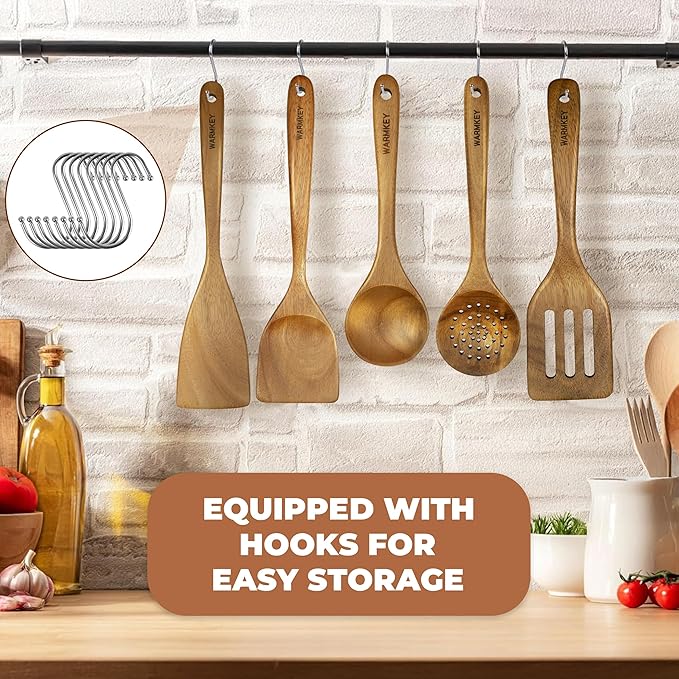 Acacia Wood Kitchen Utensil Set 9PC-Natural Wooden Cooking Tools for Nonstick Pans&Stir Frying,Scratch-Proof&Heat Resistant,Sturdy&Lightweight with Spoon Rest (Kitchen Utensil Set 9PC)