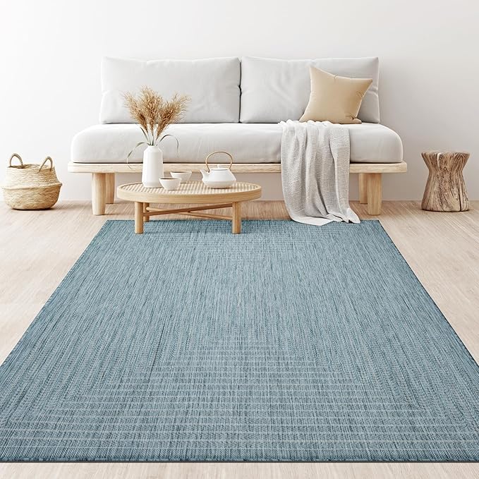 Adiva Rugs Outdoor Indoor Area Rug, Weather Resistant, Easy to Clean, Stain Resistant Floor Mat for Dining Room, Backyard, Deck, Patio (Aqua Weiss, 2'6" x 7')