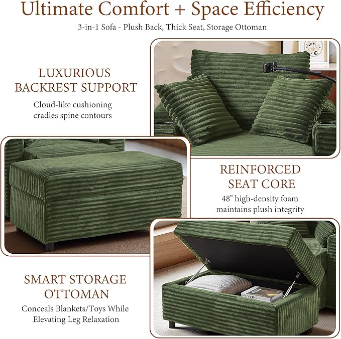 Accent Chair with Storage Ottoman Upholstered Living Room Chairs for Reading Chair with Chaise Lounge Chairs Indoor, Comfortable Armchair for Bedroom