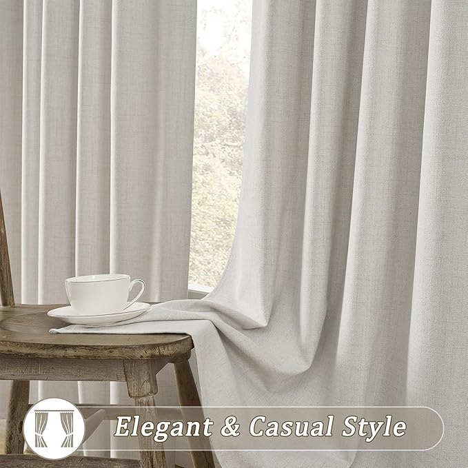 2 PCs Extra Wide Linen Blackout Curtains 100 Inches Long,Back Tab Pleaetd Drapes with Hooks Track System Curtain Panels Room Divider Curtains for Patio Sliding Door Living Room 70 x 100 Natural Birch
