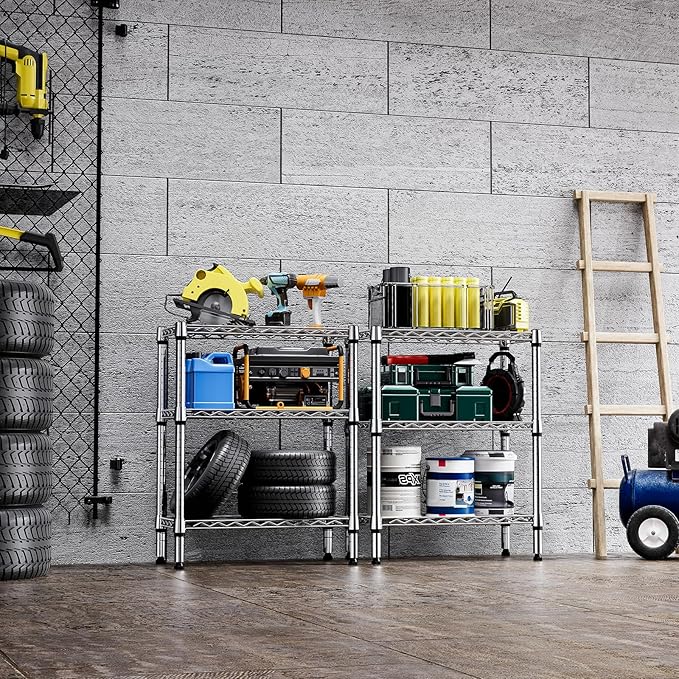 750 lbs 3 Tier Shelf Metal Storage Shelves Wire Rack Closet Organizers for Garage Kitchen Bathroom Laundry Chrome 11.8" D x 25.6" W x 31.5" H