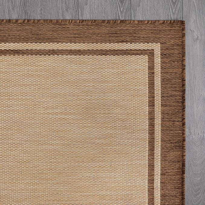 CAMILSON Outdoor Rug 5x7 Bordered Natural Brown Modern Area Rugs for Indoor and Outdoor Patios, Kitchen and Hallway Mats, Washable Porch Deck Outside Carpet (Border Jute, 5 x 7)