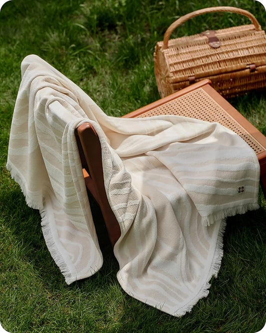 Bedsure 100% Cotton Throw Blanket for Couch - Chenille Woven Textured Blanket Gifts for Women, Cozy and Soft for All Seasons, Home Decor Boho Throw for Bed, Sofa, Oat Milk, 50x60 Inches