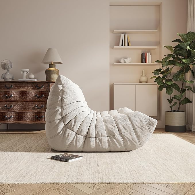 Bean Bag Chair, Oversized Loveseat Fireside Chair for Adults, 2 Seater with Memory Foam Filled, Lazy Sofa Lounge Floor Sofa for Living Room, Bedroom, Office, No Assembly Required. (Beige)