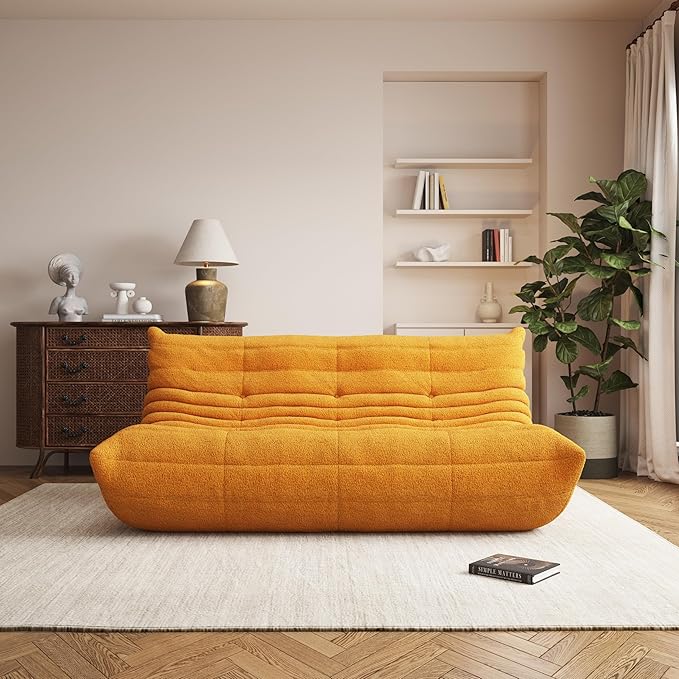 Bean Bag Chair, Oversized Bean Bag Chair for Living Room, Fireside Chair for Adults with Memory Foam Filled, Big Accent Lounge Floor Sofa for Reading, Relax, No Assembly Required. (Yellow 3-Seater)