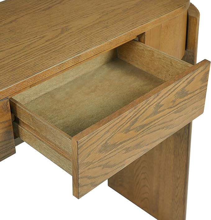 55" Sofa Table with Oval Top and 2 Drawers, Entryway Console Table with Fluted Design for Hallway,Foyer,Entry and Living Room (Fully Assembled-Pine Wood)