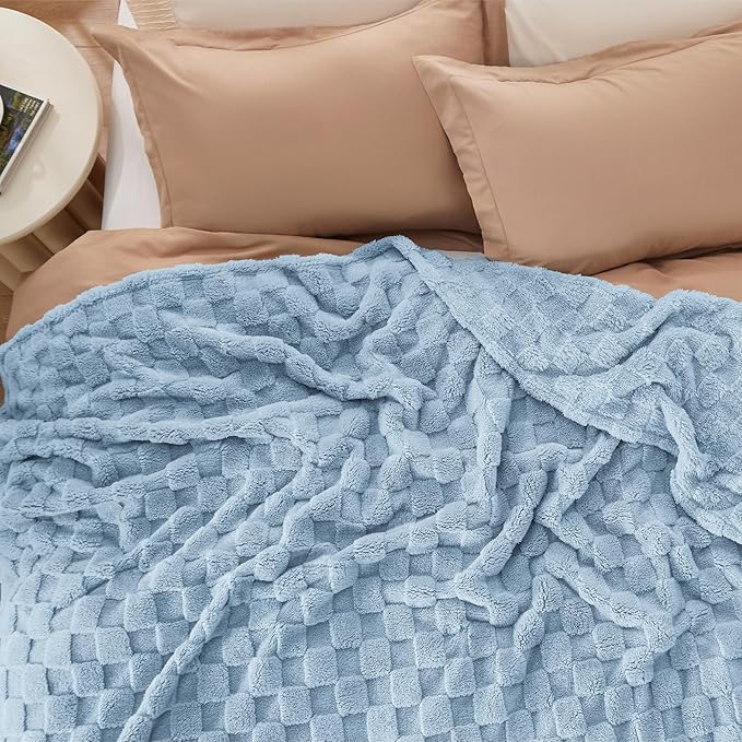 Bedsure GentleSoft Blankets Queen Size for Bed - Super Soft Cozy Blanket for Women Men Girls, Large Fuzzy Fleece Throw for Bedroom Decor, Light Blue, 90x90 Inches