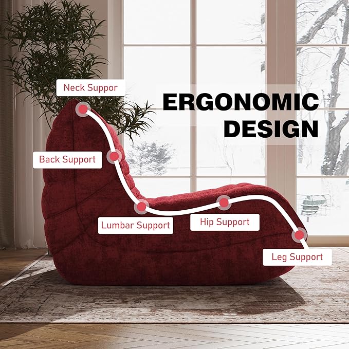 Bean Bag Chair, Fireside Chair Bean Bag Sofa Large Bean Bag Chair for Adults, Bean Bag Chairs for Teens with High Density Comfortable Foam, Memory Foam Bean Bag for Living Room, Bedroom (Red)