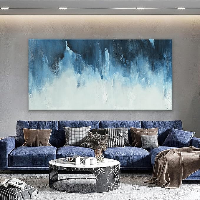 Canvas Wall Art Decor Large Wall Art Pictures For Living Room Abstract Art Work Decoration White Blue Wall Art Decor Abstract Wall Art Paintings Prints for Bedroom Office Kitchen Wall Decor 29" x 58"