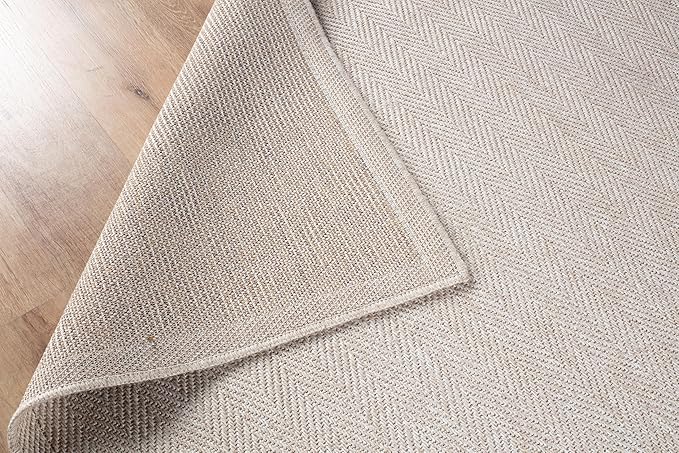 CAMILSON Easy Jute Rug 9x12, Indoor Outdoor Off-White Color Fiber Area Rugs for Living Room and Patio Rug Herringbone Seagrass Boho Woven Design Easy-Cleaning Washable Outside Carpet Alfombras 9 x 12