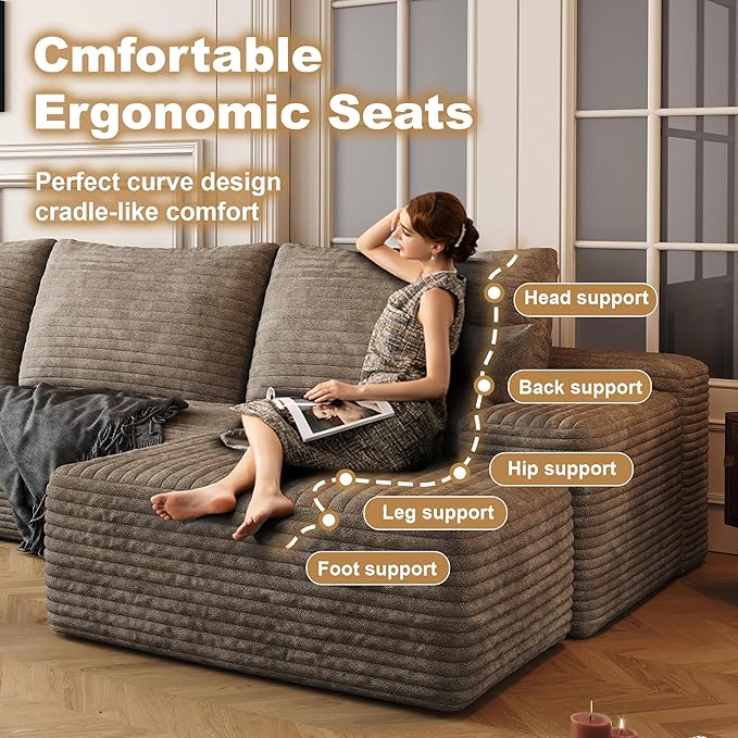 136" Sectional Couches for Living Room Modern Modular Sofa with L-Shape Couchs Upholstered Boneless Couch Deep Seat Sectional Couch with Chaise (Camel, Right Facing Chaise+3Seaters)