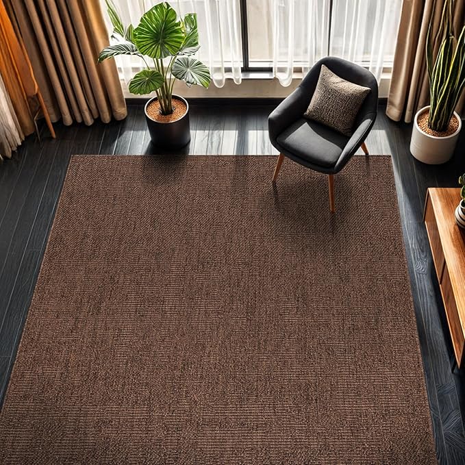 CAMILSON Easy Jute Rug 10x14, Indoor Outdoor Brown Color Fiber Area Rugs for Living Room Patio and Kitchen Rug, Solid Boho Woven Design, Easy-Cleaning, Washable Outside Carpet Alfombras (10 x 14)