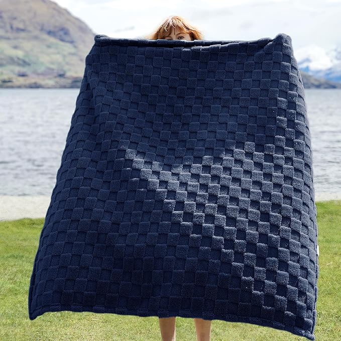 Bedsure GentleSoft Navy Blue Throw Blanket for Couch - Checkered Fleece Blankets Gifts for Women Men Girls, Cute Soft Cozy Throw for Bedroom Home Decor Gifts, 50x60 Inches