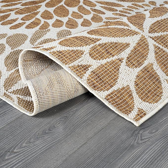 Beverly Rug Outdoor Rug 9x12 Modern Exotic Tropical Leaf Area Rugs for Indoor and Outdoor Patio Deck Porch Garden Water Resistant Washable Outside Carpet (9 x 12 Beige)