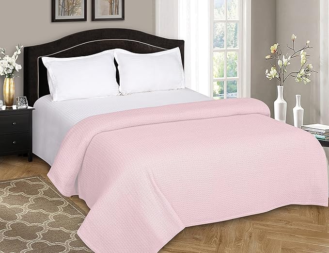 BELIZZI HOME 100 Cotton Bed Blanket, Breathable Bed Blanket Twin Size, Cotton Thermal Blankets Twin, Perfect for Layering Any Bed for All Season, Baby Pink