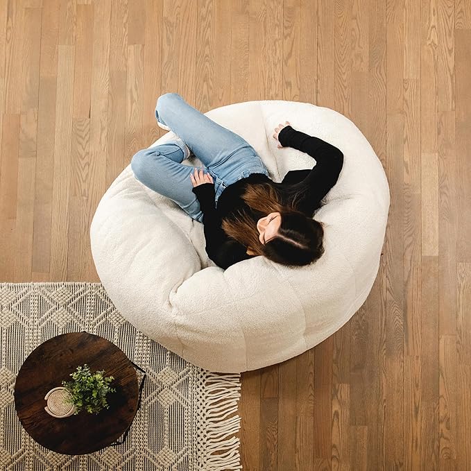 Big Joe Cloudberry Foam-Filled Structured Bean Bag Chair, Icing Teddy Boucle