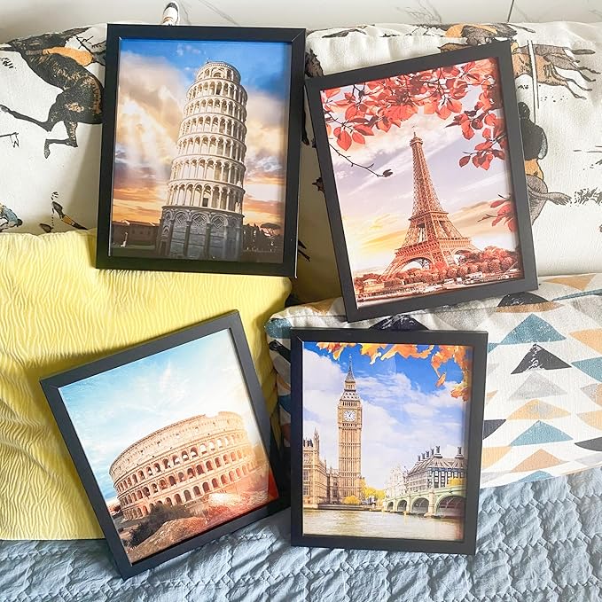 Boho Wall Art Decor, London, Tower of Pisa, Paris, Eiffel Tower,Roman Colosseum,City Wall Decor Art ,Modern Landscape Wall Art for Living Room Bedroom Prints Poster ,8x10 Inch Set of 4,Unframed