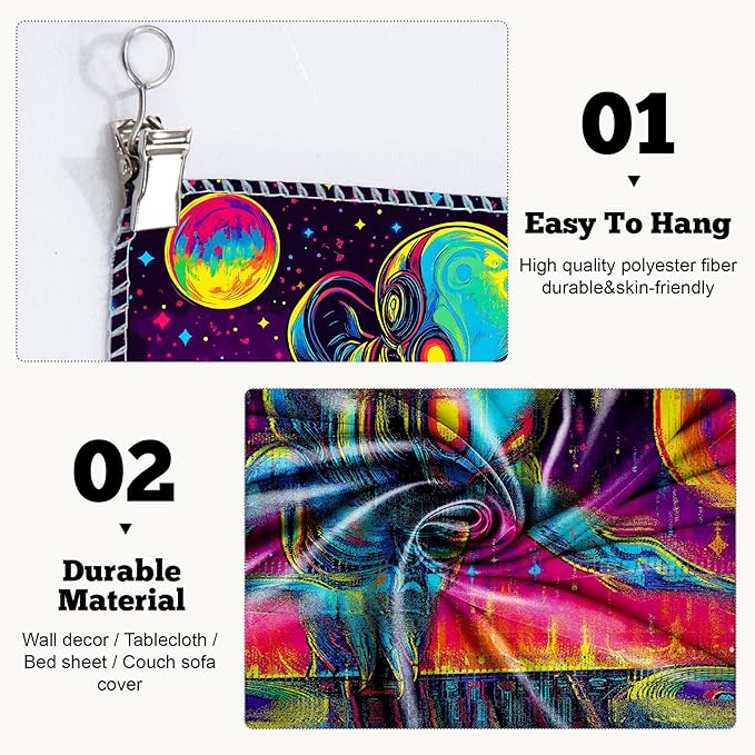 BVBOX Blacklight Space Alien Tapestry 79"x59", UV Reactive DJ Alien Universe Galaxy Planet Glow in Dark Music Tapestries, Black Light Neon Upright Poster Wall Hanging Backdrop Decor for Bedroom Living Room