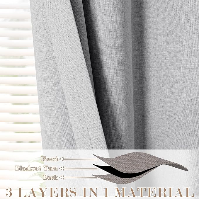 70" W x 108" L Faux Linen Room Divider Curtains, Full Blackout Pinch Pleated Drapes for Traverse Rod, Bedroom Divider Privacy Drapery with Hooks for Ceiling Track, 1 Panel, Silver Grey