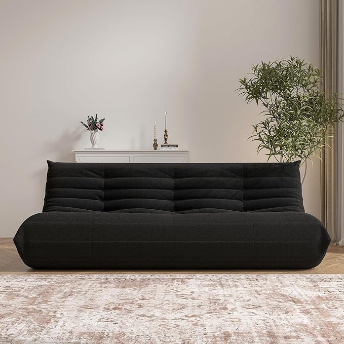 Big Bean Bag Chairs for Adults, 3 Seater Large Bean Bag Chair Sofa, Fireside Chair Lazy Sofa Chair with High Density Comfortable Foam, Modern Bean Bag for Living Room, Bedroom, Office (Black)