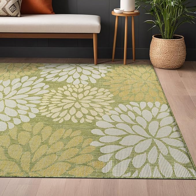 Beverly Rug Outdoor Rug 5x7 Modern Exotic Tropical Leaf Area Rugs for Indoor and Outdoor Patio Deck Porch Garden Water Resistant Washable Outside Carpet (5 x 7 Green)