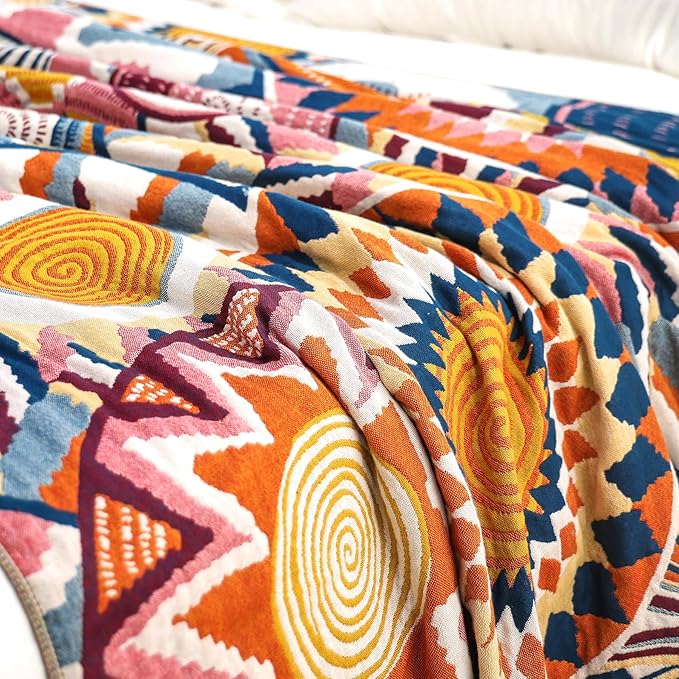 Boho Throw Blanket, 100% Organic Muslin Cotton Breathable Ultra Soft Bed Quilt Throw - All Season Floral Bird Butterfly Farmhouse Decor Blanket for Sofa Couch Chair and Gift. 80" x 90"