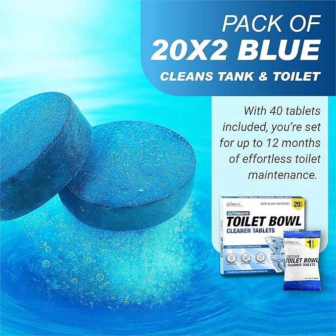 Automatic Toilet Bowl Cleaner Tablets – 40 Tabs - Blue Gel Toilet Tank Cleaner, Hard Water Ring Remover, Septic-Safe Heavy-Duty Stain & Smell Eliminator, Toilet Cleaning & Deodorizer