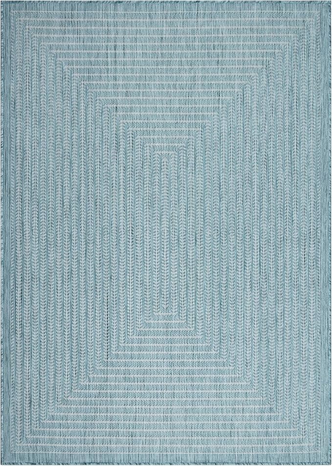 Adiva Rugs Outdoor Indoor Area Rug, Weather Resistant, Easy to Clean, Stain Resistant Floor Mat for Dining Room, Backyard, Deck, Patio (Aqua Weiss, 6' x 9')