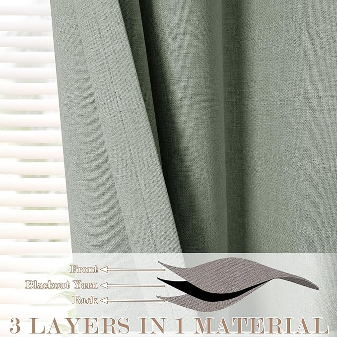 120" Wx96 L Linen Room Divider Drapes for Doorway/Glass Window/Sliding Door/Patio, Extra Wide Pinch Pleated Full Blackout Curtains for Girls Boys Teen Kids Room, 1 Panel, Fog Green