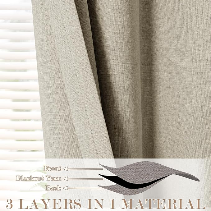 120" Wx108 L Linen Room Divider Drapes for Doorway/Glass Window/Sliding Door/Patio, Extra Wide Pinch Pleated Full Blackout Curtains for Girls Boys Teen Kids Room, 1 Panel, Beige