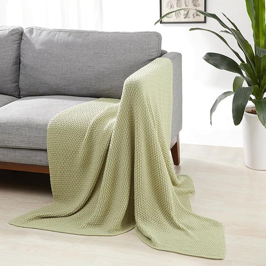 Amazon Basics Chunky Cable Knit Throw Blanket for Couch, Sofa, Bed, Lightweight Soft Cozy, Sage Green, 50"x 60"