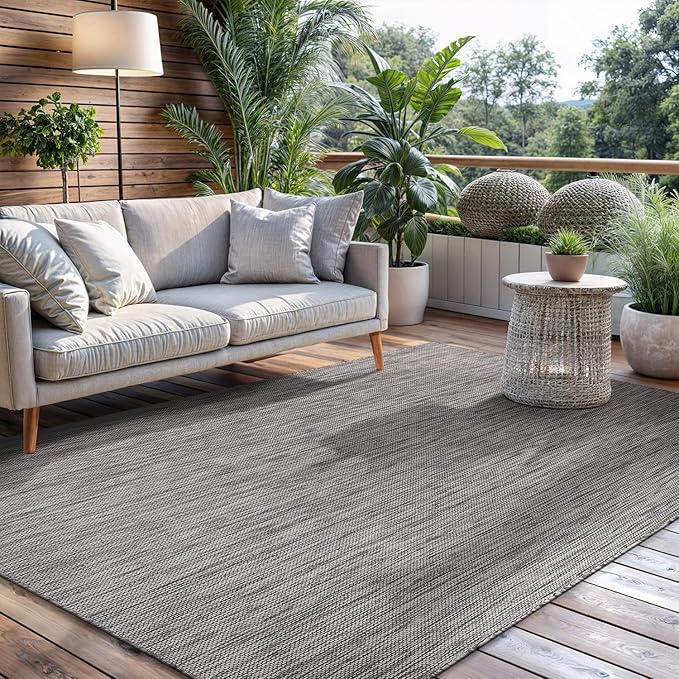 CAMILSON Outdoor Rug 5x7 Modern Area Rugs for Indoor and Outdoor Patios and Porches - Waterproof, Washable, Non-Shedding, Easy-to-Clean Outside Carpet (5 x 7, Solid - Silver Gray)