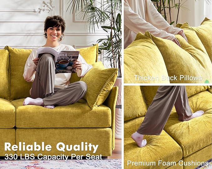 134.6" Oversized Modular Sectional Sofa, 6 Seater U Shaped Couch with Storage Ottoman with Reversible Chaise Deep Seat for Living Room, Apartment - Chenille Yellow