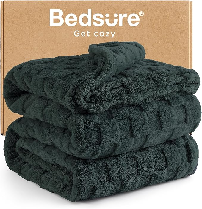 Bedsure GentleSoft Blankets Queen Size for Bed - Super Soft Cozy Blanket for Women Men Girls, Large Fuzzy Fleece Throw for Bedroom Decor, Dark Green, 90x90 Inches
