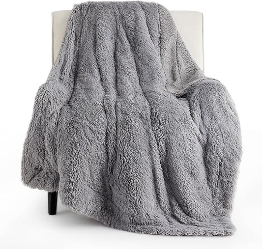 Bedsure GentleSoft Fuzzy Sherpa Faux Fur Twin Blanket Grey Cozy Gifts for Women Men, Soft Fleece Plush Warm Minky Thick Blanket Twin Size for Bed, Couch, Dorm Essentials Grey Room Decor Gifts, 60x80