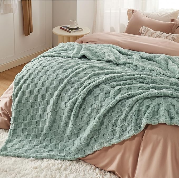 Bedsure GentleSoft Blankets Queen Size for Bed - Super Soft Cozy Blanket for Women Men Girls, Large Fuzzy Fleece Throw for Bedroom Decor, Sage Green, 90x90 Inches