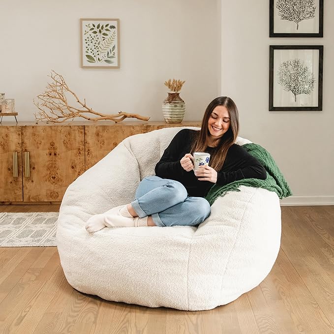 Big Joe Cloudberry Foam-Filled Structured Bean Bag Chair, Icing Teddy Boucle