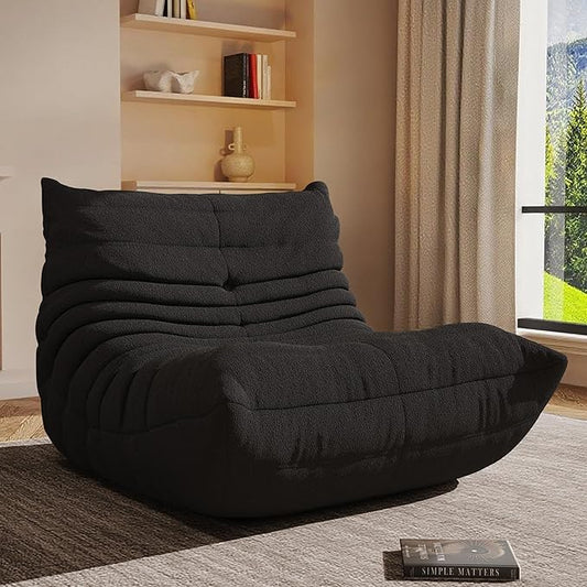 Bean Bag Chair, Oversized Bean Bag Chair for living Room, Fireside Chair for adults with Memory Foam Filled, Big Accent Sofa Lounge Floor Sofa for Gaming, Reading, Relax, No Assembly Required. (Black)