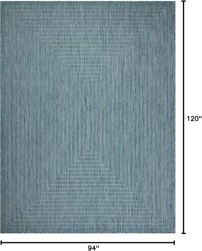 Adiva Rugs Outdoor Indoor Area Rug, Weather Resistant, Easy to Clean, Stain Resistant Floor Mat for Dining Room, Backyard, Deck, Patio (Aqua Weiss, 8' x 10')