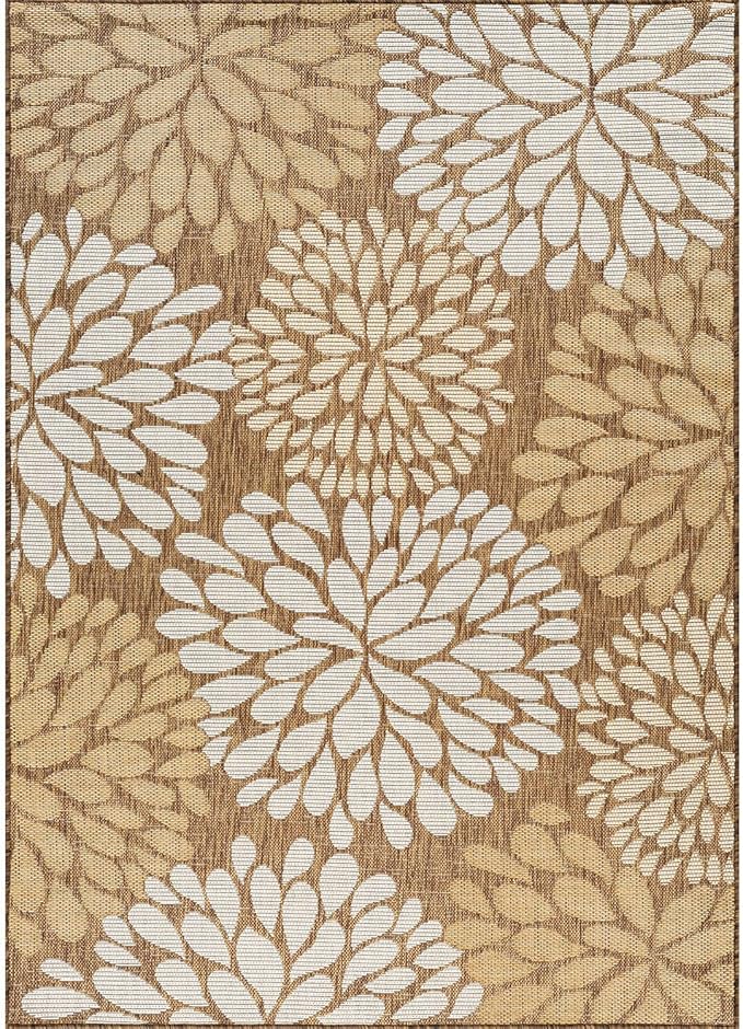 Beverly Rug Outdoor Rug 5x7 Modern Exotic Tropical Leaf Area Rugs for Indoor and Outdoor Patio Deck Porch Garden Water Resistant Washable Outside Carpet (5 x 7 Wooden)