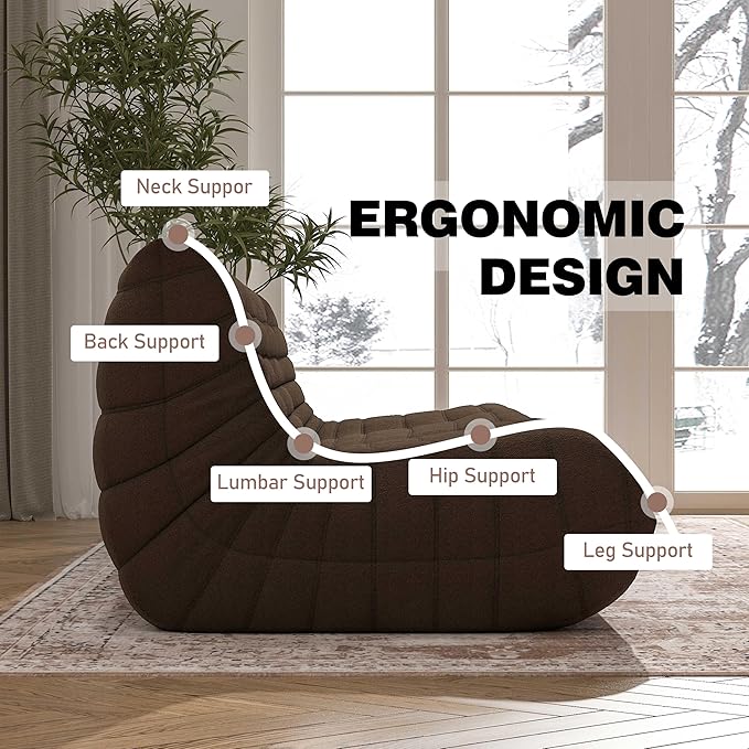 Big Bean Bag Chairs for Adults, 3 Seater Large Bean Bag Chair Sofa, Fireside Chair Lazy Sofa Chair with High Density Comfortable Foam, Modern Bean Bag for Living Room, Bedroom, Office (Coffee)
